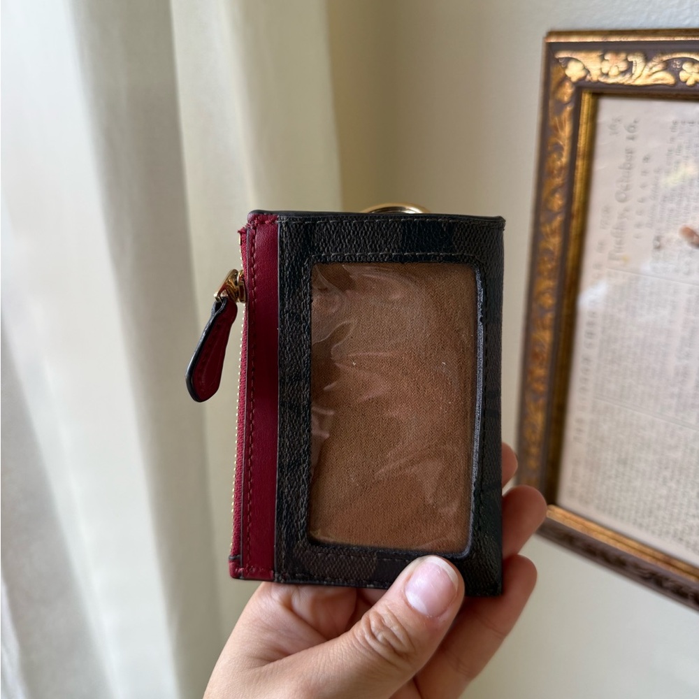 Coach Brown Signature Canvas Tote with Black Handles and Red Accent Pouch Set - Picture 11 of 12